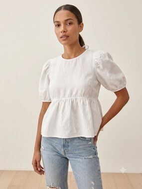 Sunday Best White Puff-Sleeve Peplum Blouse